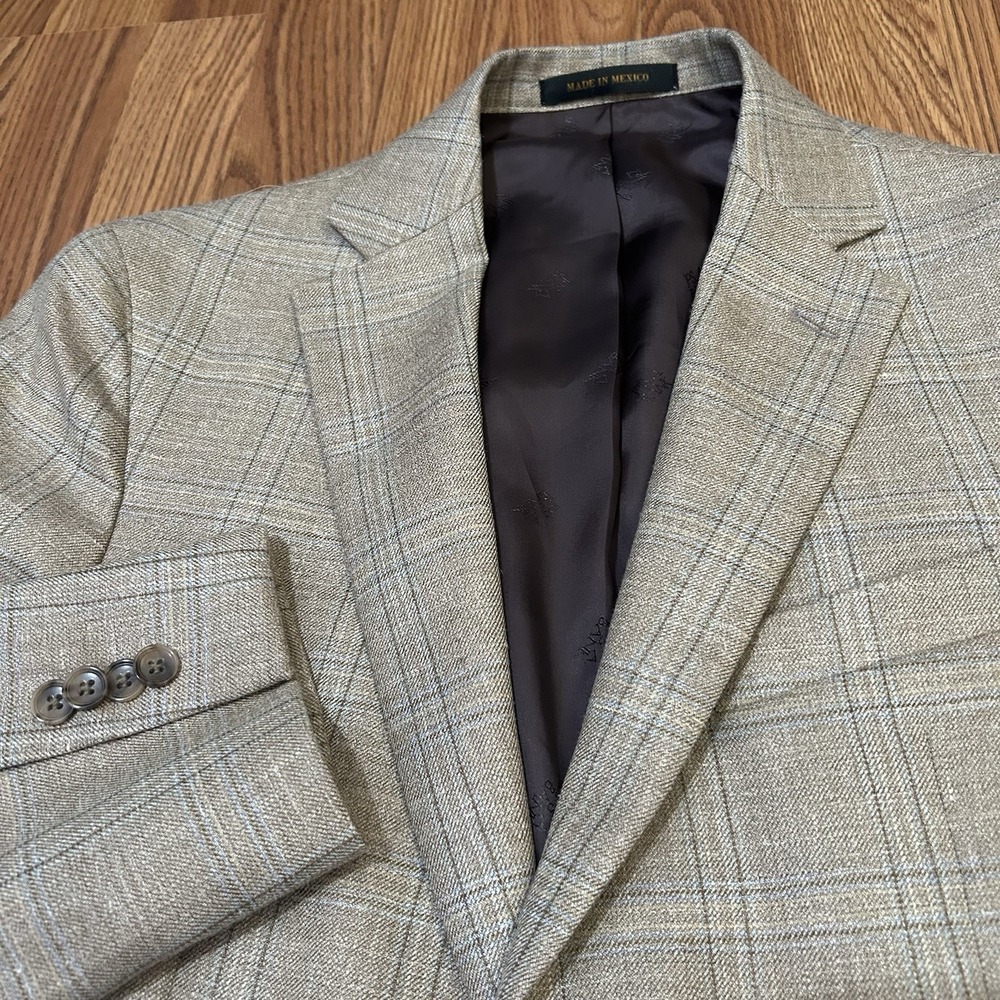 Jos A Bank Reserve Blazer Mens 40R Tailored Wool Silk Linen Glen Plaid Summer